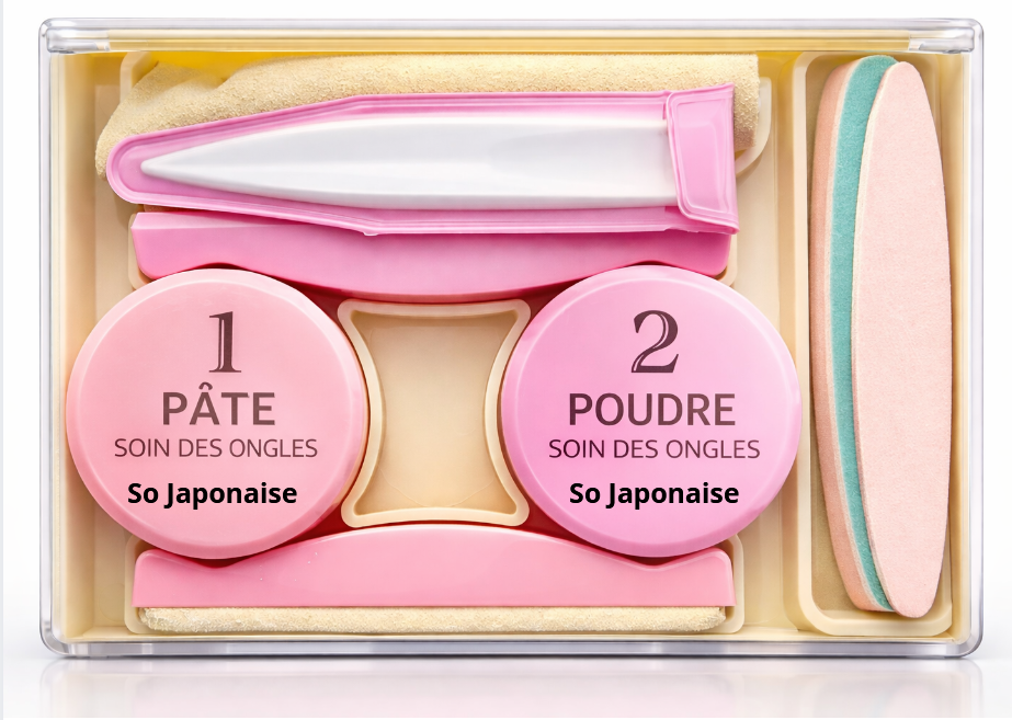 Soin ongles japonais kit avec pâte et poudre pour ongles sains et brillants, sans produits chimiques, So Japonaise.